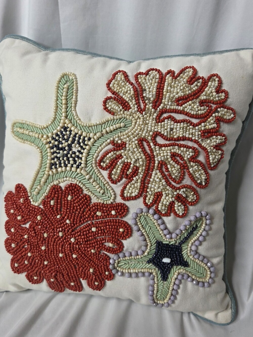 Beaded Coral & Starfish Decorative Throw Pillow White Pier 1
